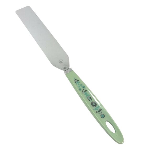 Androck Stainless Steel Spatula USA Made  Green Flower Pattern 12" Vintage Re - Picture 1 of 11